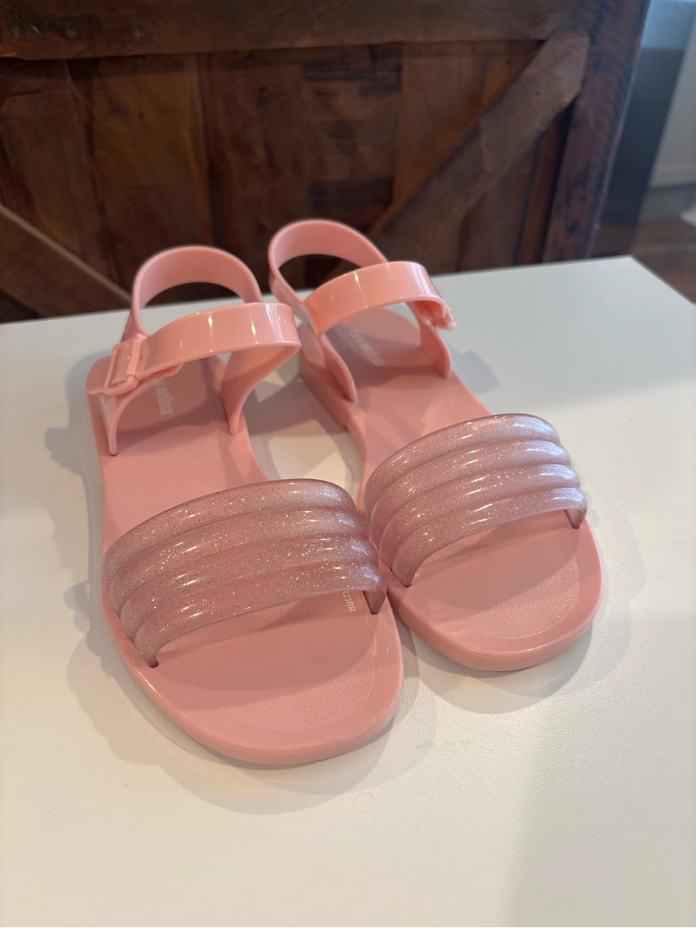 Mini Melissa Pink Glitter Strap Jelly Sandals